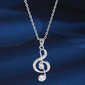 Rhinestone Musical Note Charm Necklace